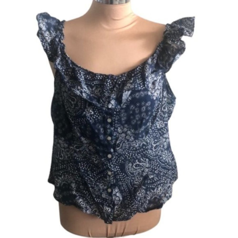 American Living Blue Floral Blouse 100% Cotton Sz.Large